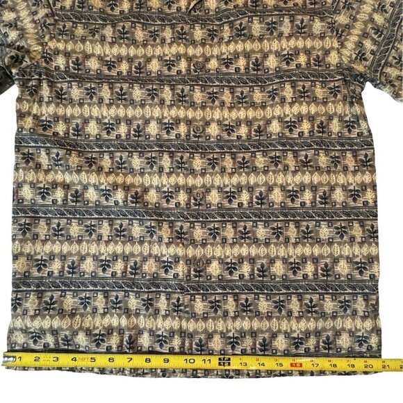 GEOFFREY BEANE Tribal Leaf Button Up Hawaiian Shirt Men Small Taupe Multi Casual - Picture 8 of 13
